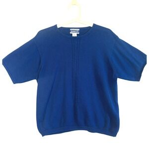 Pendleton Womens Vintage Blue Short Sleeve Cotton Cable Crew Neck Sweater Size L